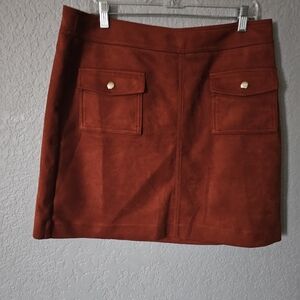 Loft Skirt Women's Sz 12 Faux Suede Caramel Brown Pockets Above Knee Office
